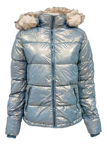 Jaqueta Feminina Puffer Kla Metalizada Azul Tam. Gg