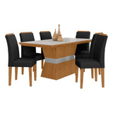 Mesa De Jantar 6 Cadeiras Gênova Cina/off Whi/preto - Ma