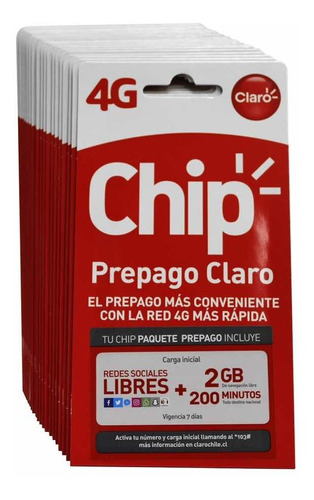 Chip Claro Prepago 200 Minutos + 2 Gb Internet + Redes S.