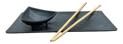 Set Sushi X1 Melamina Negro 3pz Diseño Rectangular Mundotoys