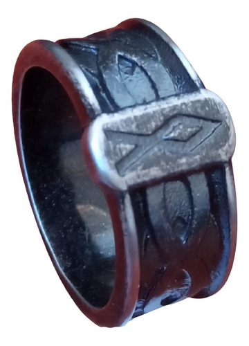 Anillo Runa Vikingo Acero Color Plata Envejecida Para Hombre