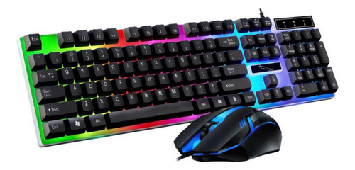 Combo Gaming Mouse Y Teclado Alámbrico Km100 Rgb Luces Led