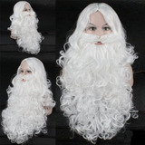 L Santa Claus Cosplay Barba Peluca Blanco Largo Ondulado