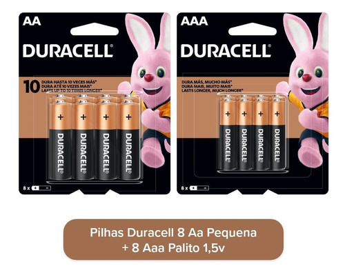 16 Pilhas Duracell 8 Aa Pequena + 8 Aaa Palito 1,5v