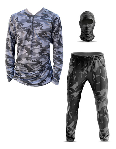 Conjunto Camuflado 100% Poliéster Balaclava Camisa Com Zíper