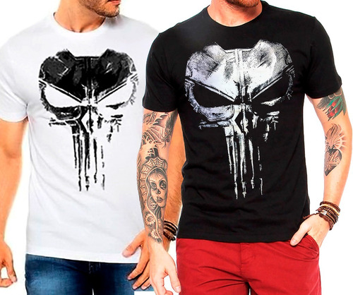 Kit 2 Camisetas The Punisher Justiceiro Caveira Preta/branco