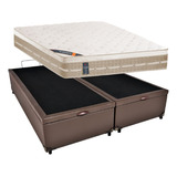 Castor Premium Tecnopedic Corino Cama Box Baú Queen Com Colchão Cor Marrom