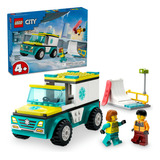 Lego® City Ambulancia De Emergencias Y Chico Con Snowboard Set De Construcción Con Vehículo De Juguete, Con Un Parque De Patinaje, Minifiguras De Una Paramédica Y Un Chico Con Snowboard 60403