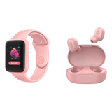 Reloj Smartwatch D20 Rosa + Auriculares Inalámbricos Rosa