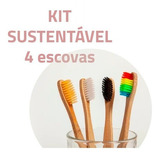 Kit 4 Un Escovas Dente Ecológica Cabo Bambu Pack Sustentável