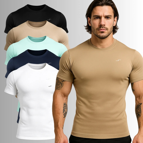 Pack De 5 Playeras Deportivas Stretch Cuello Redondo Hombre