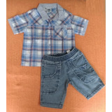 Conjunto Infantil Mini Mania Camisa Xadrez E Bermuda Jeans