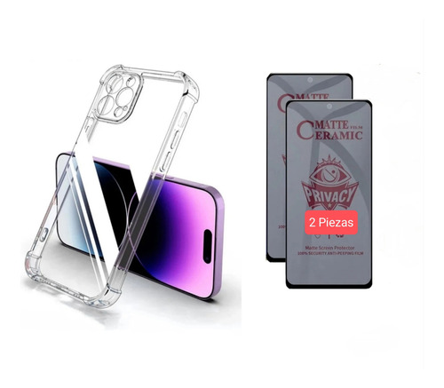 Funda Uso Rudo+ 2 Micas Ceramica Mate Privacidad Para iPhone