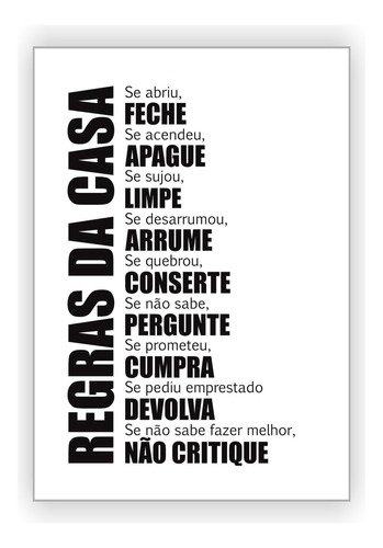 Quadro Decorativo Frase Regra Da Casa Mdf - 20x30 Cm