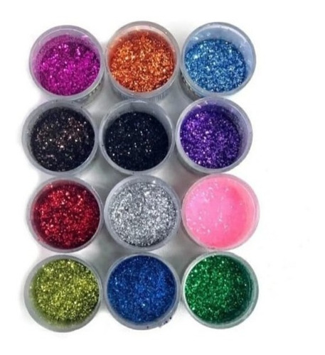 Kit De Glitter/purpurina Pó Com 12 Potinhos De 3g Cada.