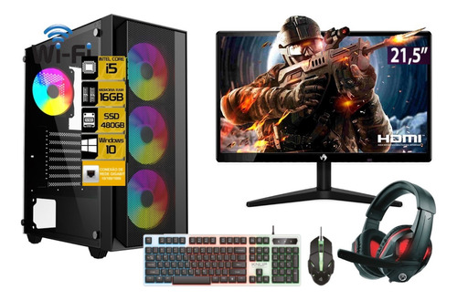 Pc Gamer I5 16gb Ssd 512gb + Monitor 21,5 Full + Kit Gamer