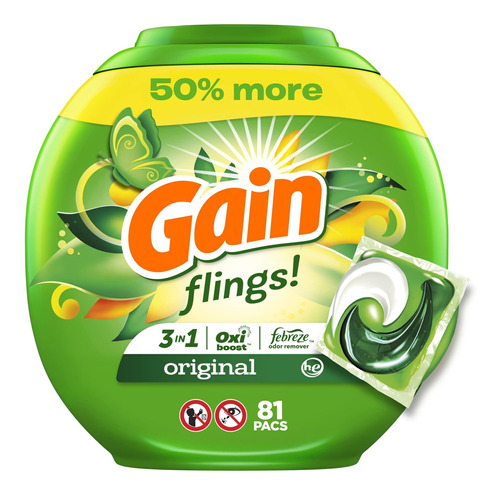 Gain Flings - Cápsulas De Jabón De Detergente Para Ropa, .