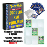Fichário Álbum Pasta Cards Pokemon + 10 Folhas + Brinde