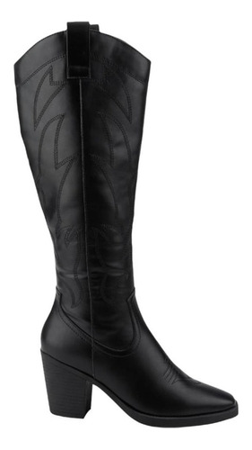 Bota Texana Cowgirl Vaquera Negra Con Bordado Rodeo Montar