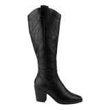 Bota Texana Cowgirl Vaquera Negra Con Bordado Rodeo Montar