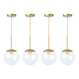 Kit 4 Pendentes Jabuticaba Dourado Globo Transparente 20cm