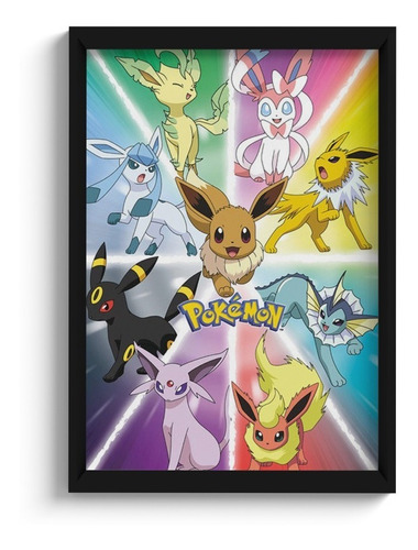 Quadro Anime Pokemon Eevee Evolução C/ Moldura E Vidro A4