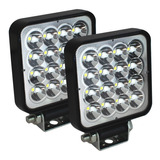 Par Faro Mini Cuadrado 16 Led Fija + Estrobo Luz Spot