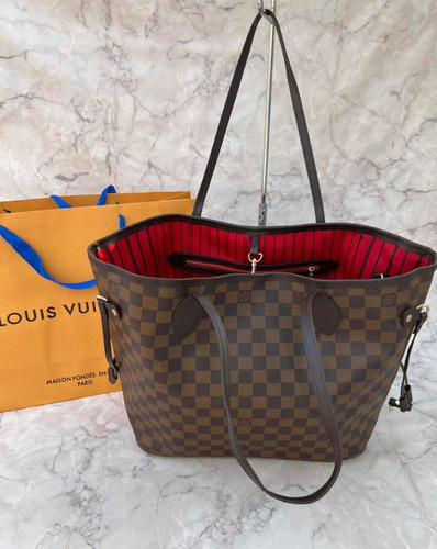 Bolsa Lv Neverfull Mm Tote Damier Ebene Interior Rojo