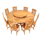 Mesa De Jantar Redonda 2m + 8 Cadeiras Madeira Maciça Peroba