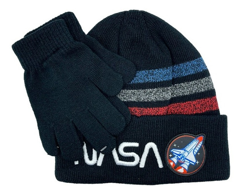 Gorro Beanie Con Guantes Nasa Lineas De Colores Oficial