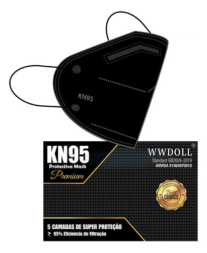 Caixa Com 200 Unidades De Máscaras Kn95 Premium Pretas