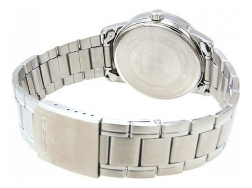 Reloj De Pulsera Casio Enticer Mtp-v002 De Cuerpo Color Gris, Analógico, Para Hombre, Fondo Negro, Con Correa De Acero Inoxidable Color Gris, Agujas Color Gris Oscuro, Dial Gris, Minutero/segundero Gr