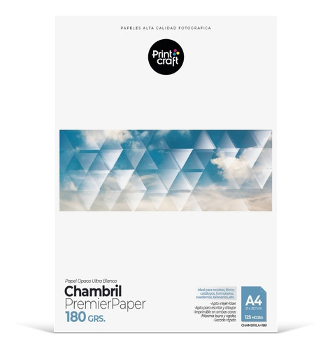 Papel Chambril 180 Grs A4 125 Hojas, Doble Faz Opaco