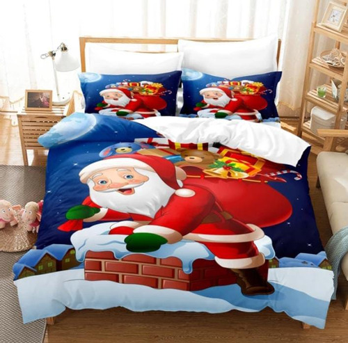 Cubrelecho Navidad Para Cama Sencilla +2 Cojines 