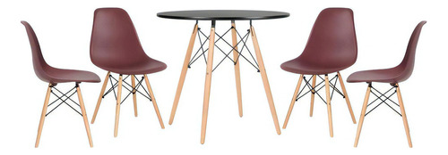 Kit Mesa Jantar Eames Wood 80 Cm 4 Cadeira Eiffel  Cores Cor Da Tampa Mesa Preto Com Cadeiras Marrom