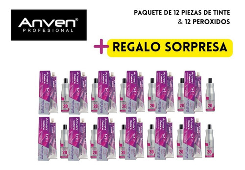 Paquete Tintes Anven 12 Piezas+peroxido+regalo Sorpresa