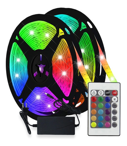 Tira Led Rgb 5050 Exterior 5mts + Fuente Y Control Remoto