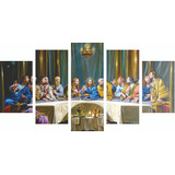 Quadro Decorativo 5 Partes Mosaico Santa Ceia Religião6 Cor Colorido Cor Da Armação Marrom