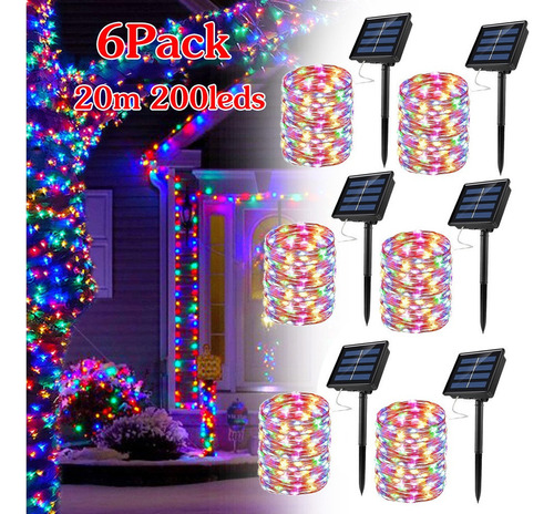 Paquete De 6 Luces De Navidad Led Con Energía Solar 6x20m 20