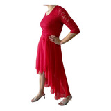 Vestido Rojo Elegante Con Encaje Madrina Gala Evento