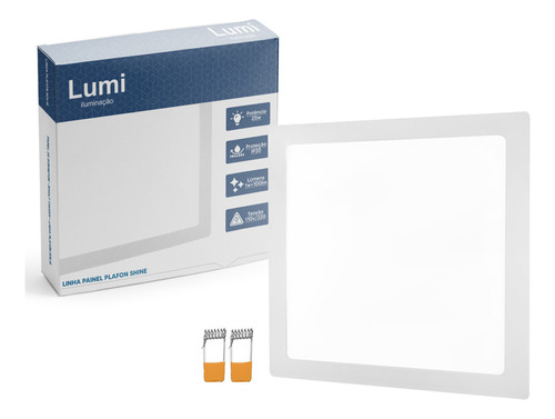 Kit 2 Plafon Painel Led Lumi Embutir Quadrado 25w Luz Branco Frio 6500k Bivolt