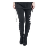 Women Gothic Lace-up Side Leggings Black Leather 1