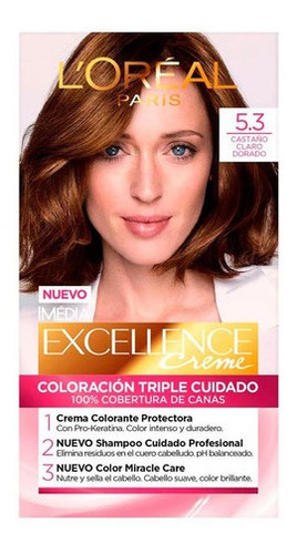 Kit Tintura L'oréal Paris  Excellence Tintura L'oréal Excellence Creme Tono 5.3 Castaño Claro Dorado Para Cabello