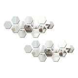 Pack X24 Vinilo Espejo Pared Adhesivo Hexagonal Decorativo