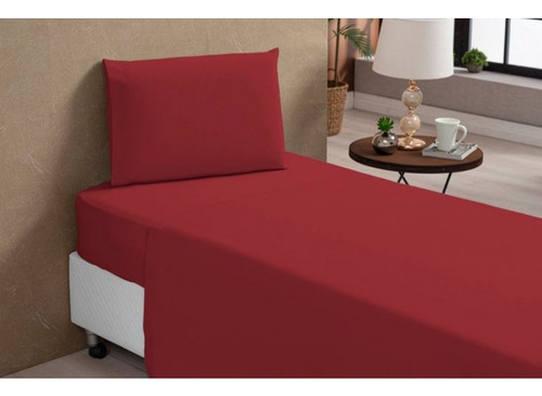 Jogo Lençol Roupa De Cama Solteiro Padrão 3 Peças Microfibra Cor Vermelho