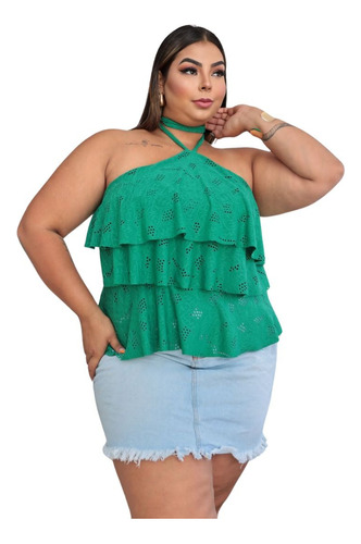 Bata Cropped Plus Size Blusa De Amarrar Babados Camadas Moda