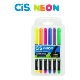 Kit Estojo 6 Caneta Marcador Pincel Brush Pen Neon Cis