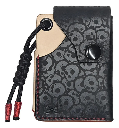 Cartera Minimalista Piel Autentica Hecha A Mano Calavera