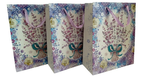 Kit 3 Sacolas De Presentes Papel Média Estampadas  Glitter