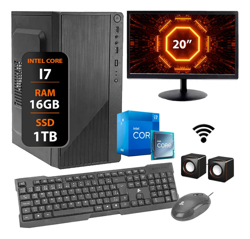 Computador Intel I7 16gb Ssd 1tb Completo 10 Pro Monitor 20